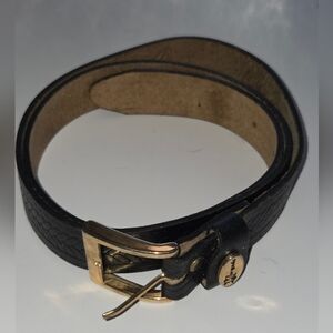 Black Leather Belt with Gold Buckle